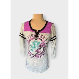 American Fighter Women's M Split Neck Fighter Training Graphic Tee Gray Purple